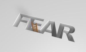 The word fear ingraved in a white background