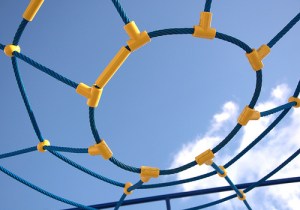 Net with yellow connections under a blue sky