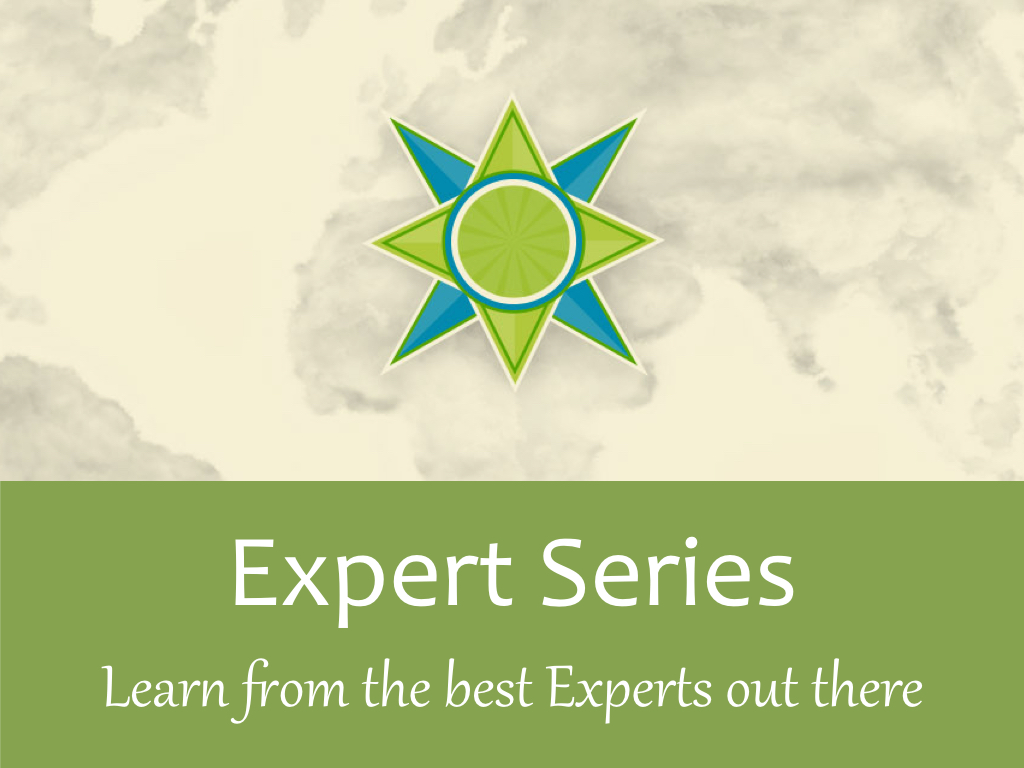 Leadership Expert Series logo on green background with world map and compass